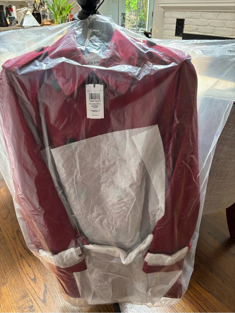 New! Coach solid mid Trench Coat Ruby with Notch Collar